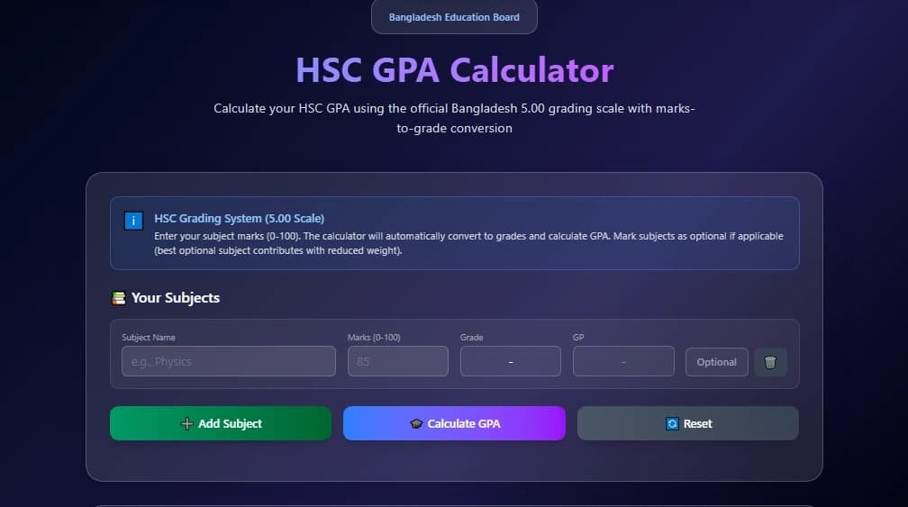 how to use hsc gpa calculator