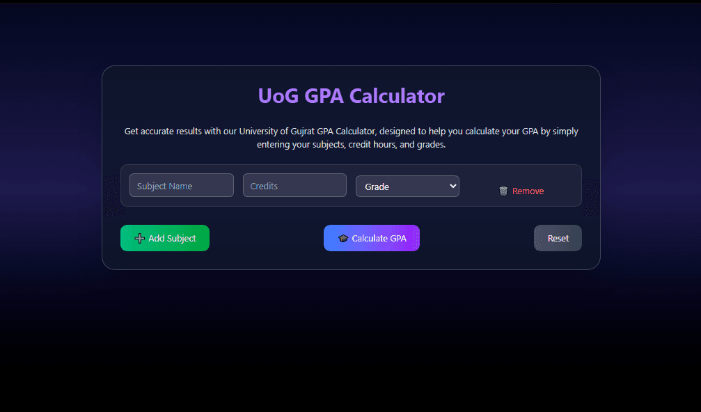 UOG GPA Calculator Interface Walkthrough